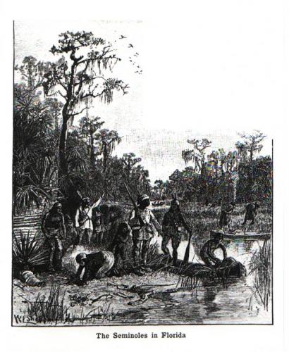 Blacks and Seminoles in the Florida wilds fleeing American soilders. Florida State Archives 