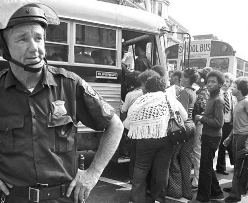 Bussing opponents in Boston_ Mass. between 1974 and 1976. White parents refused to send their children to black schools.