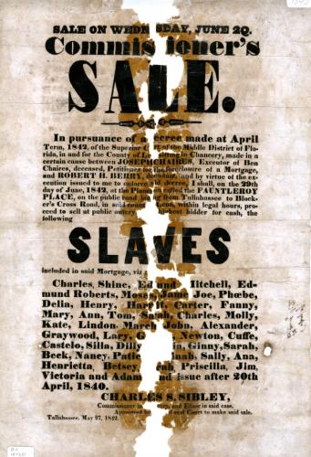 slavery sale of slaves notice May 27_ 1842 Talahassee _ Florida